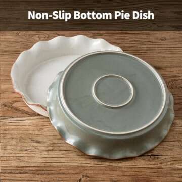 SIDUCAL Ceramic Pie Pan for Baking[10.5 inch],Reusable NonStick Ceramic Pie Plate with Ruffled Edge,Deep and Fluted Pie Dish for Apple Pie,Quiche,Pot Pies, Tart, etc（Green）