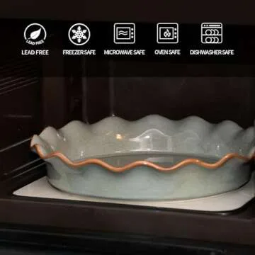SIDUCAL Ceramic Pie Pan for Baking[10.5 inch],Reusable NonStick Ceramic Pie Plate with Ruffled Edge,Deep and Fluted Pie Dish for Apple Pie,Quiche,Pot Pies, Tart, etc（Green）