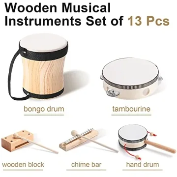 Chumia Kids 13 Pcs Wooden Musical Instruments Set for Toddlers