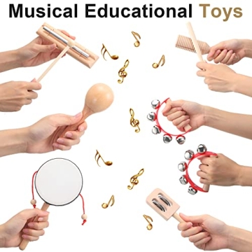 Chumia Kids 13 Pcs Wooden Musical Instruments Set for Toddlers