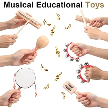 Chumia Kids 13 Pcs Wooden Musical Instruments Set for Toddlers