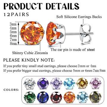 Jstyle Hypoallergenic Colorful Stud Earrings Set for All Occasions