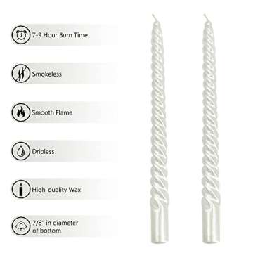 White Tapered Candle Twist Candlestick,Gedengni 10INCH Spiral Taper Candles Long Twisted Candle Sticks for Dinner Table Wedding Home Decoration,2pcs,SM101-WHITE