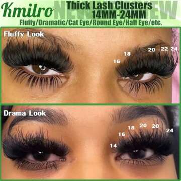 Thick Lash Clusters 14-24mm Long 240D Fluffy Cluster Eyelash Extensions Waterproof D Curl Volume Eye...