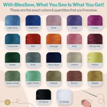 Sewing Thread-24 Spools of Polyester Thread for Sewing Machine for Beginners, Hand Stitching & Quilting-1000 yds Each in 22 Colors+Bonus Black & White