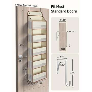 Yecaye 1 Pc 5 Tier Over the Door Organizer with 15 Pockets | 44lb Load Over the Door Storage | No Sa...