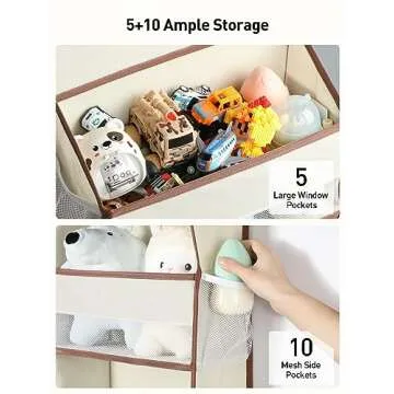 Yecaye 1 Pc 5 Tier Over the Door Organizer with 15 Pockets | 44lb Load Over the Door Storage | No Sagging Closet Organizers and Storage | Versatile Nursery Hanging Organizers for Home Dorm - Beige