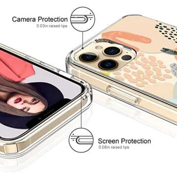 ICEDIO for iPhone 12 Case with Screen Protector,iPhone 12 Pro Case,Clear with Multi-Colored Painting Patterns for Girls Women,Shockproof Slim Fit TPU Cover Protective Phone Case