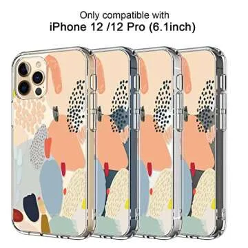 ICEDIO for iPhone 12 Case with Screen Protector,iPhone 12 Pro Case,Clear with Multi-Colored Painting Patterns for Girls Women,Shockproof Slim Fit TPU Cover Protective Phone Case