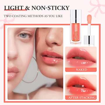 Plumping Lip Oil, Hydrating Lip Gloss Tinted Lip Balm Lip Care Transparent Toot Lip Oil Balm Care Lightening Nourishing Lip Glow Oil Non-sticky Big Brush Head Repairing Head Primer Lip Tint (001#)