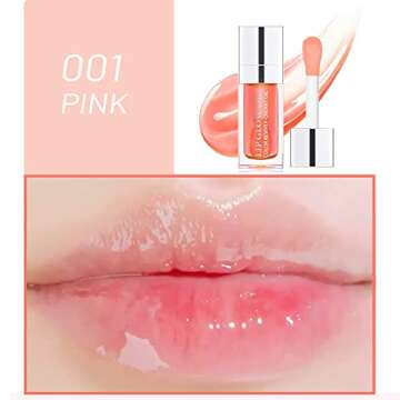 Plumping Lip Oil, Hydrating Lip Gloss Tinted Lip Balm Lip Care Transparent Toot Lip Oil Balm Care Lightening Nourishing Lip Glow Oil Non-sticky Big Brush Head Repairing Head Primer Lip Tint (001#)