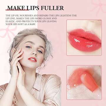 Plumping Lip Oil, Hydrating Lip Gloss Tinted Lip Balm Lip Care Transparent Toot Lip Oil Balm Care Lightening Nourishing Lip Glow Oil Non-sticky Big Brush Head Repairing Head Primer Lip Tint (001#)