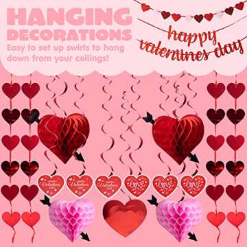 JOYIN 20 Packs Valentine’s Day Party Decoration Kit with valentines Banner, Cutouts Swirls Garland, Tissue Fans & Tissue Poms for Valentines Party Supplies, Valentines Decor Home Wedding Anniversary
