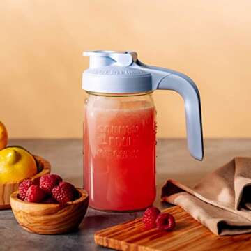 County Line Kitchen Glass Mason Jar Pitcher with Lid - Wide Mouth, 1 Quart (32 oz) - Heavy Duty, Leak Proof - Sun & Iced Tea Pitcher, Cold Brew Coffee, Breast Milk Storage, Water - Sky Blue