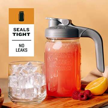 County Line Kitchen Glass Mason Jar Pitcher with Lid - Wide Mouth, 1 Quart (32 oz) - Heavy Duty, Leak Proof - Sun & Iced Tea Pitcher, Cold Brew Coffee, Breast Milk Storage, Water - Sky Blue