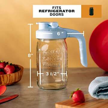 County Line Kitchen Glass Mason Jar Pitcher with Lid - Wide Mouth, 1 Quart (32 oz) - Heavy Duty, Leak Proof - Sun & Iced Tea Pitcher, Cold Brew Coffee, Breast Milk Storage, Water - Sky Blue