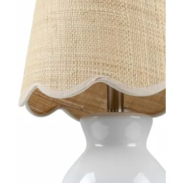 BoutiqueRugs Salgareda Boho Ceramic and Jute Bedside Table Lamp for Bedroom Nightstand - End Side Lighting for Living Room - Shade Rattan - White, Beige - 15" H