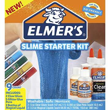 Elmer’s Slime Starter Kit, Clear School Glue, Glitter Glue Pens & Magical Liquid Activator Solution, 9 Count