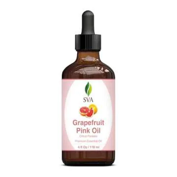 SVA Grapefruit Essential Oil Pink – 4 Fl Oz – 100% Natural Grapefruit Oil - for Diffuser, Hair Care, Face, Skin Care, Aromatherapy, Scalp and Body Massage, Soap and Candle Making - with Dropper