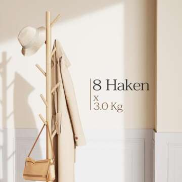 Pipishell Adjustable Wooden Coat Rack for Home and Office