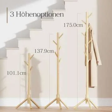 Pipishell Adjustable Wooden Coat Rack for Home and Office