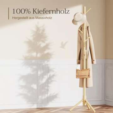 Pipishell Adjustable Wooden Coat Rack for Home and Office