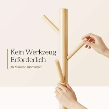 Pipishell Adjustable Wooden Coat Rack for Home and Office