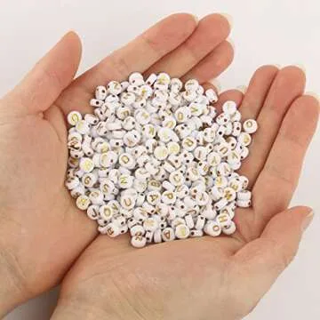 600pcs Acrylic Letter Beads Alphabet Gold Letters White Round Bead, 4x7mm, for Friendship Bracelets and Gifts Souvenir Jewelry Making