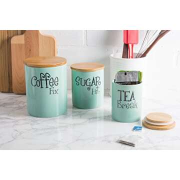 DII Kitchen Accessories Retro Collection, Ceramics, Canister Set, Aqua, 3 Piece