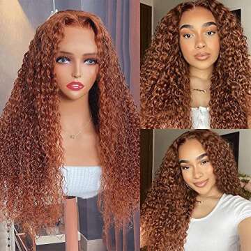 UNICE 10A Ginger Brown 13X4 Lace Front Wigs Human Hair Pre Plucked with Baby Hair for Women Brazilian Remy Hair Curly Auburn Brown Glueless Human Hair Frontal Wigs Colored 150% Densit 18 inch