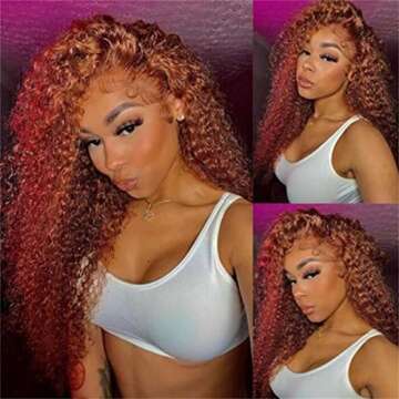 UNICE 10A Ginger Brown 13X4 Lace Front Wigs Human Hair Pre Plucked with Baby Hair for Women Brazilian Remy Hair Curly Auburn Brown Glueless Human Hair Frontal Wigs Colored 150% Densit 18 inch
