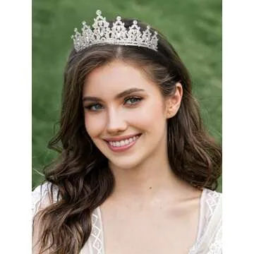 SWEETV Jeweled Tiaras and Crowns for Women, Crystal Queen Crown, Silver Wedding Tiara for Bride, Metal Birthday Quinceanera Pageant Prom Headpieces