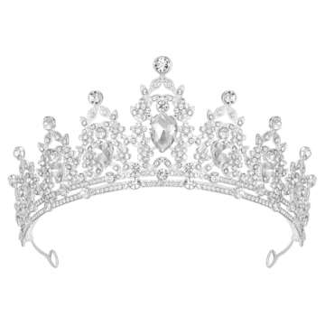 SWEETV Jeweled Tiaras and Crowns for Women, Crystal Queen Crown, Silver Wedding Tiara for Bride, Metal Birthday Quinceanera Pageant Prom Headpieces
