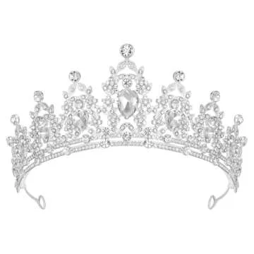 SWEETV Jeweled Tiaras and Crowns for Women, Crystal Queen Crown, Silver Wedding Tiara for Bride, Metal Birthday Quinceanera Pageant Prom Headpieces