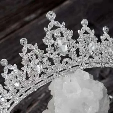 SWEETV Jeweled Tiaras and Crowns for Women, Crystal Queen Crown, Silver Wedding Tiara for Bride, Metal Birthday Quinceanera Pageant Prom Headpieces