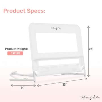 Dream On Me Lightweight Mesh Security Adjustable Bed Rail for Toddler, Breathable Mesh Fabric, Suitable for All Types Of Beds, Reinforced Anchor System Bed Guard Rail, White