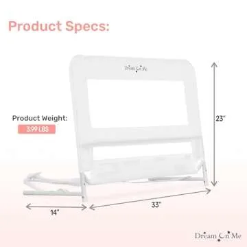Dream On Me Lightweight Mesh Security Adjustable Bed Rail for Toddler, Breathable Mesh Fabric, Suitable for All Types Of Beds, Reinforced Anchor System Bed Guard Rail, White