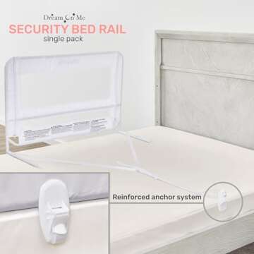 Dream On Me Lightweight Mesh Security Adjustable Bed Rail for Toddler, Breathable Mesh Fabric, Suitable for All Types Of Beds, Reinforced Anchor System Bed Guard Rail, White