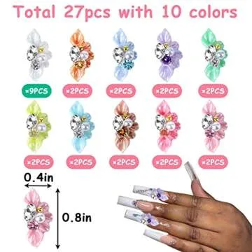Juome Nail Charms, 27Pcs Flower Nail Charms for Acrylic Nails, 3D Nail Charms with Flowers Pearls Shape, Nail Art Decorations Supplies Accessories (10 Colors)