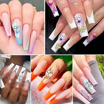 Juome Nail Charms, 27Pcs Flower Nail Charms for Acrylic Nails, 3D Nail Charms with Flowers Pearls Shape, Nail Art Decorations Supplies Accessories (10 Colors)