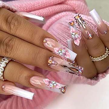 Juome Nail Charms, 27Pcs Flower Nail Charms for Acrylic Nails, 3D Nail Charms with Flowers Pearls Shape, Nail Art Decorations Supplies Accessories (10 Colors)