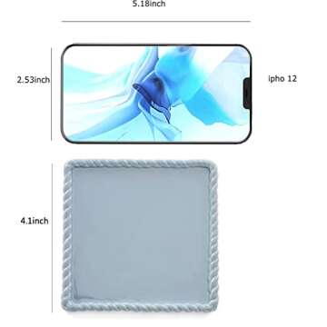 VINCOMIC Ceramic Ring Trinket Dish with Handmade Braid Edges-Square Jewery Tray for Rings,Blue,Vanlentine's Day Mother's Day Chritsmas for Women