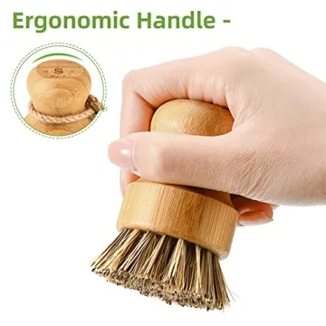 SUBEKYU Bubble Up Bamboo Dish Brush Set with Soap Holder, Wooden Dish Scrubber with Soap Dispenser, Natural Kitchen Scrub Brush, Washing Pot/Pans/Cast Iron, 2 Pack, Sisal + Coconut Palm Bristles