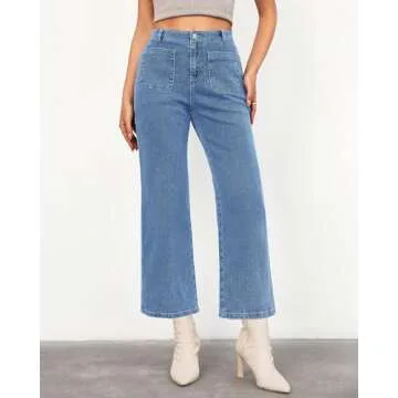 LookbookStore Stretchy Jeans for Women Baggy Pants Women Cropped Wide Leg Jeans Blue Jeans for Women...