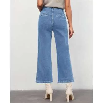 LookbookStore Stretchy Jeans for Women Baggy Pants Women Cropped Wide Leg Jeans Blue Jeans for Women High Waisted Womens Jeans Stretchy Womens Baggy Jeans Medium Blue Size Small