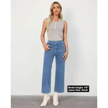 LookbookStore Stretchy Jeans for Women Baggy Pants Women Cropped Wide Leg Jeans Blue Jeans for Women High Waisted Womens Jeans Stretchy Womens Baggy Jeans Medium Blue Size Small