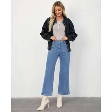 LookbookStore Stretchy Jeans for Women Baggy Pants Women Cropped Wide Leg Jeans Blue Jeans for Women High Waisted Womens Jeans Stretchy Womens Baggy Jeans Medium Blue Size Small