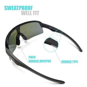 EAZYRUN6 Large Polarized shield sports red sunglasses for men baseball ski biking cycling MTB running volleyball Sailing , Medium