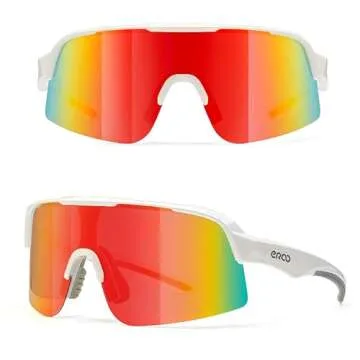 EAZYRUN6 Large Polarized shield sports red sunglasses for men baseball ski biking cycling MTB running volleyball Sailing , Medium