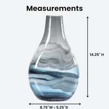 Torre & Tagus Andrea Mouth Blown Glass Vase for Home Decor - 14" Tall Large Blue Glass Vase for Cent...